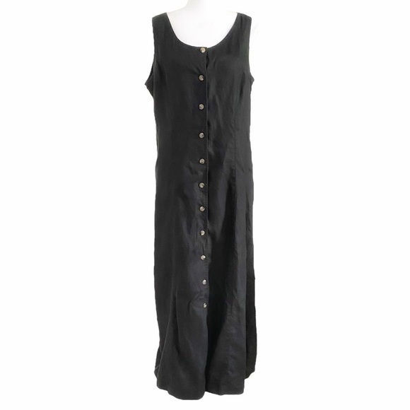 Rafaella Dresses & Skirts - 𝅺rafaella 100% LINEN BLACK BUTTON FRONT SLEEVELESS MAXI FULL DRESS - 12